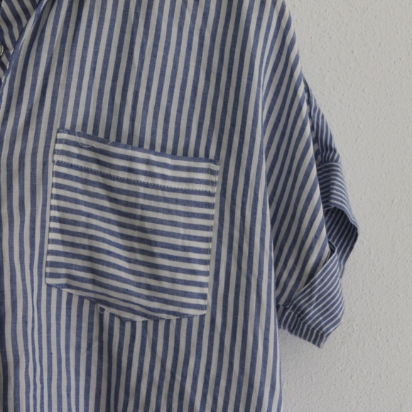 Blue/White Stripped Oversize Button Up Blouse - Picture 3 of 7